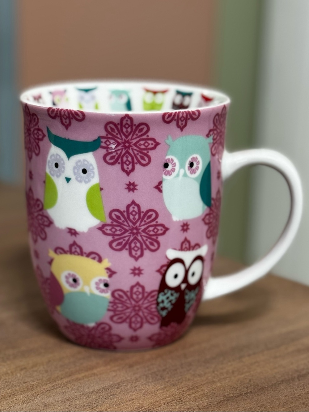 Creative Tops Playful Colorful Owls Porcelain Coffee Mug Cup Vibrant Pink
